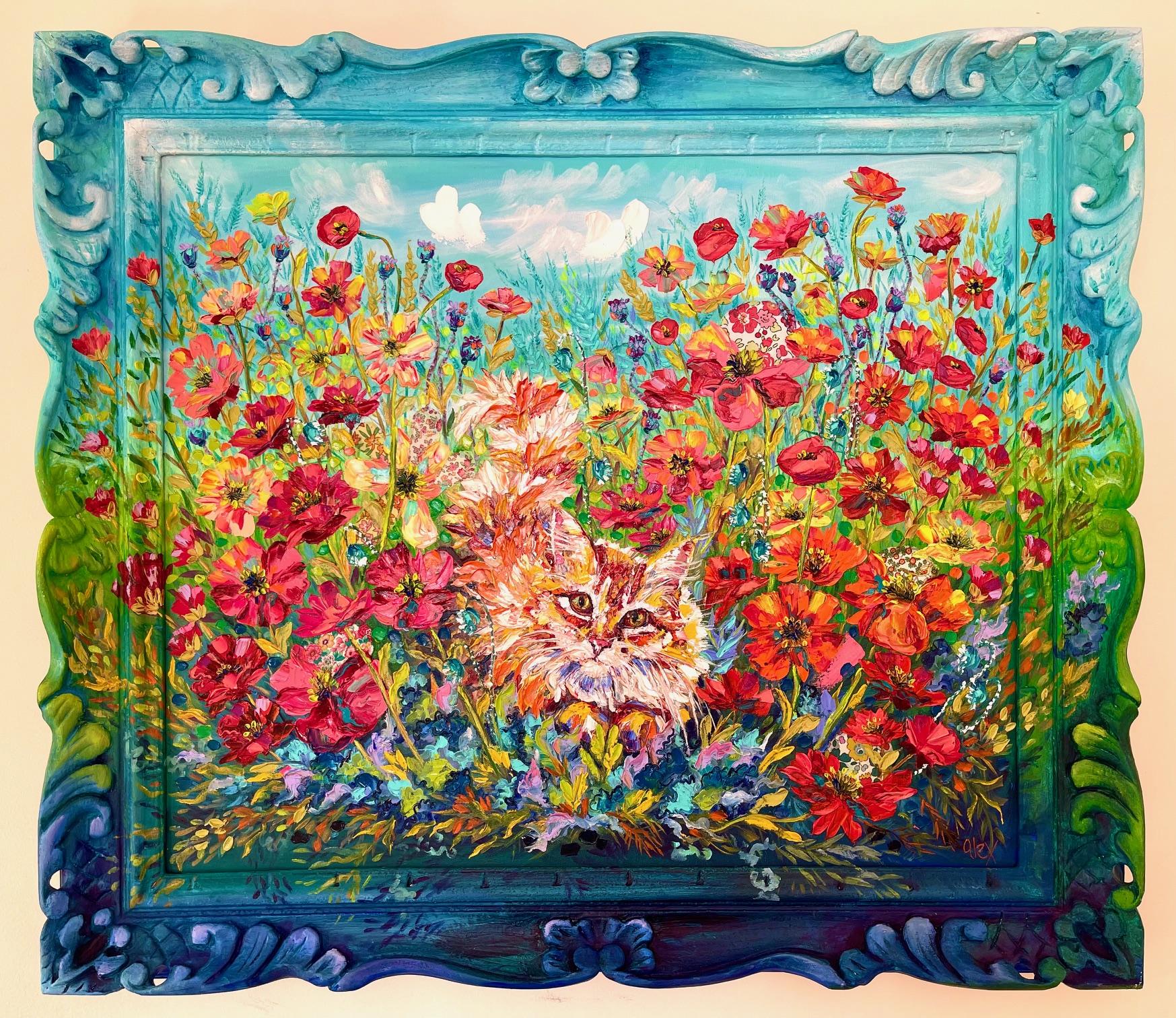 Un chat dans les fleurs Vintage